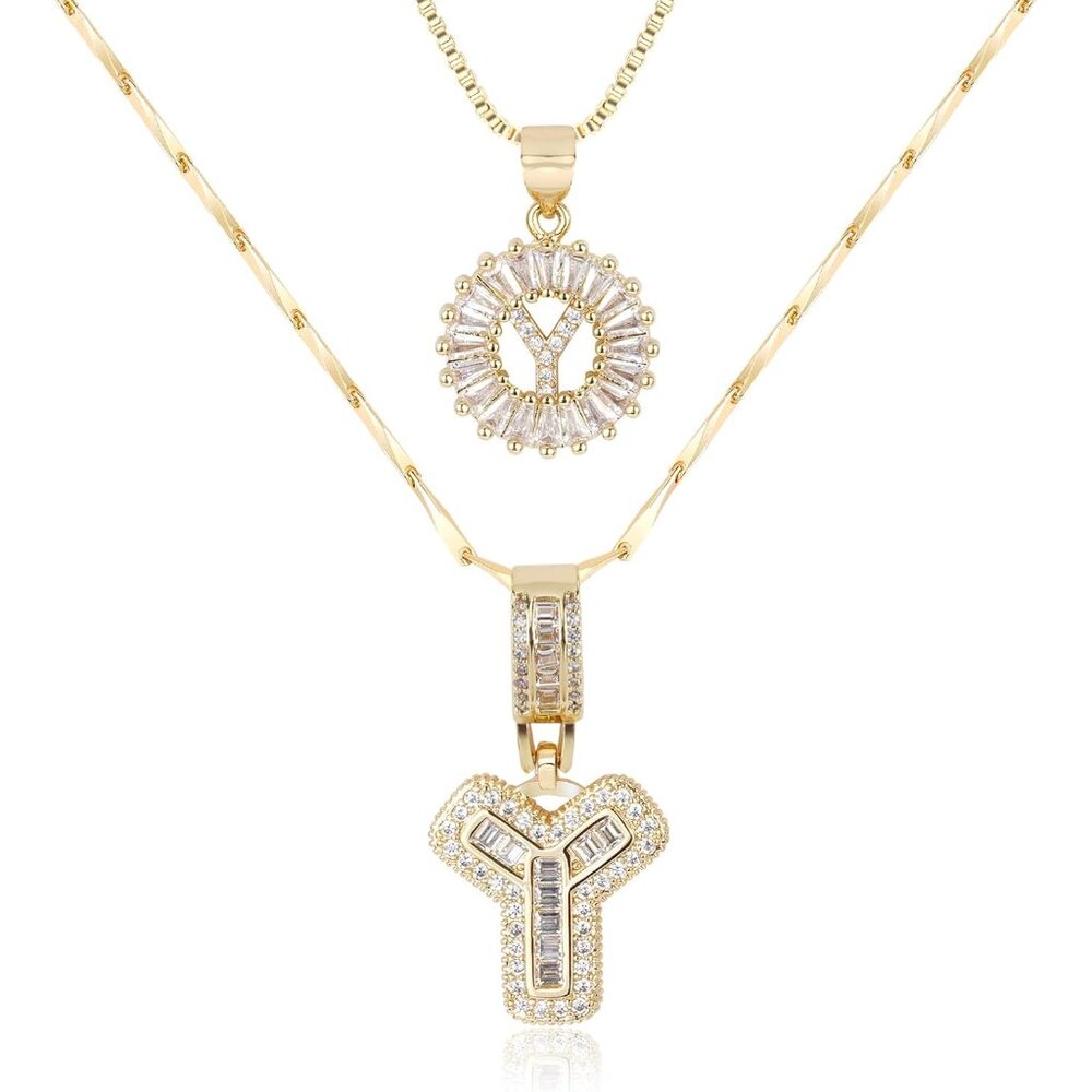 Letter Necklace 14k Gold Plated Bling Dainty Necklaces Trendy Chunky Custom Name